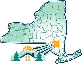 Map showing Ellenville in New York state